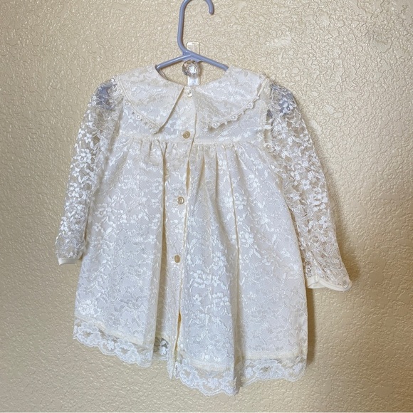 Rose Cottage lace formal dress cream off white 18 months sailor collar pink rose - Picture 3 of 6